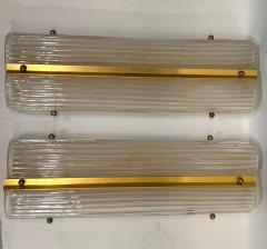  Fontana Arte FontanaArte Pair of Large Italian Mid Century Modern Glass and Brass Wall Lights Sconces - 4605903
