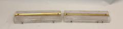  Fontana Arte FontanaArte Pair of Large Italian Mid Century Modern Glass and Brass Wall Lights Sconces - 4605904