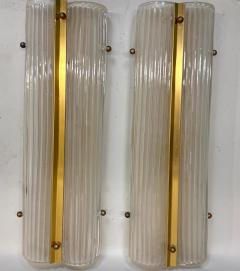  Fontana Arte FontanaArte Pair of Large Italian Mid Century Modern Glass and Brass Wall Lights Sconces - 4605906