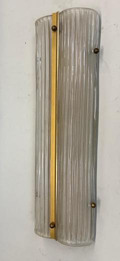  Fontana Arte FontanaArte Pair of Large Italian Mid Century Modern Glass and Brass Wall Lights Sconces - 4605908