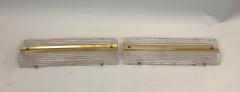  Fontana Arte FontanaArte Pair of Large Italian Mid Century Modern Glass and Brass Wall Lights Sconces - 4605910
