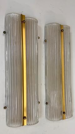  Fontana Arte FontanaArte Pair of Large Italian Mid Century Modern Glass and Brass Wall Lights Sconces - 4605912