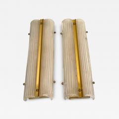  Fontana Arte FontanaArte Pair of Large Italian Mid Century Modern Glass and Brass Wall Lights Sconces - 4605988