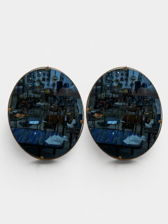  Fontana Arte FontanaArte Pair of blue glass mirrors and brass Att to Fontana Arte  - 4582406