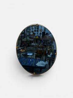  Fontana Arte FontanaArte Pair of blue glass mirrors and brass Att to Fontana Arte  - 4582408