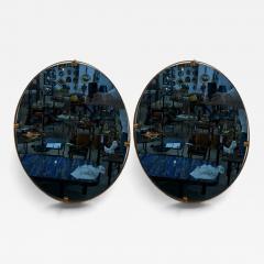  Fontana Arte FontanaArte Pair of blue glass mirrors and brass Att to Fontana Arte  - 4583411