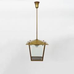  Fontana Arte FontanaArte Splendid Italian 1940s Pendant Lamp in Perforated Brass and Cut Glass - 3177918