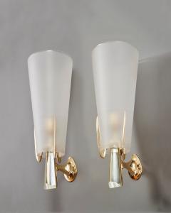 Fontana Arte Max Ingrand for Fontana Arte Pair of Rare Sconces in Crystal Brass Italy 1955 - 4144369