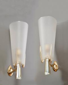  Fontana Arte Max Ingrand for Fontana Arte Pair of Rare Sconces in Crystal Brass Italy 1955 - 4144370