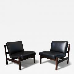  Forma Brazil Forma Brazil Rosewood Lounge Chairs in Black Leather - 3600834