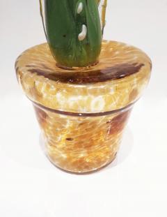  Fornace Mian 2000s Italian Green Murano Glass Cactus Plant with Yellow Flowers in Gold Pot - 2596753