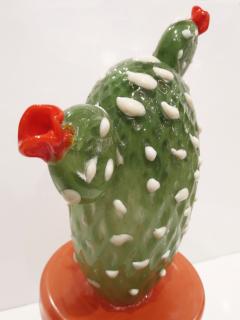  Fornace Mian Modern Italian Green White Gold Orange Murano Glass Cactus Plant Red Flowers - 2598666