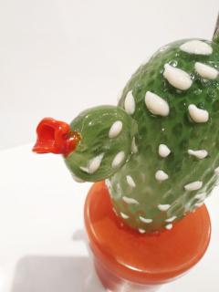  Fornace Mian Modern Italian Green White Gold Orange Murano Glass Cactus Plant Red Flowers - 2598673