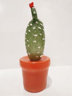  Fornace Mian Modern Italian Green White Gold Orange Murano Glass Cactus Plant Red Flowers - 2598675