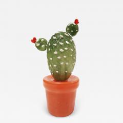  Fornace Mian Modern Italian Green White Gold Orange Murano Glass Cactus Plant Red Flowers - 2602506