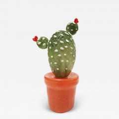  Fornace Mian Modern Italian Green White Gold Orange Murano Glass Cactus Plant Red Flowers - 2912938