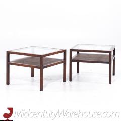  Founders Furniture Company Founders Style Mid Century Oak Cane and Glass End Tables Pair - 3693179