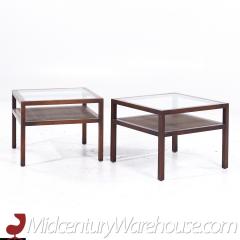  Founders Furniture Company Founders Style Mid Century Oak Cane and Glass End Tables Pair - 3693180