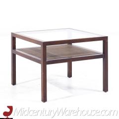  Founders Furniture Company Founders Style Mid Century Oak Cane and Glass End Tables Pair - 3693183