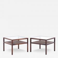  Founders Furniture Company Founders Style Mid Century Oak Cane and Glass End Tables Pair - 3734305