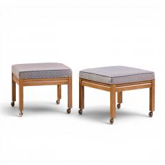  Founders Furniture Company Founders Style Mid Century Oak Rolling Upholstered Stools Pair - 4569720