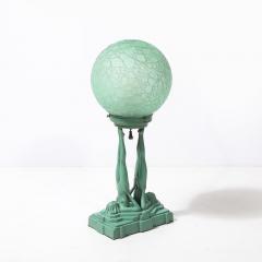  FrankArts Art Deco Frankarts L220 Turquoise Figurative Green Craqueleur Glass Table Lamp - 4304473