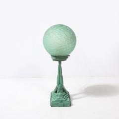  FrankArts Art Deco Frankarts L220 Turquoise Figurative Green Craqueleur Glass Table Lamp - 4304475