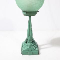  FrankArts Art Deco Frankarts L220 Turquoise Figurative Green Craqueleur Glass Table Lamp - 4304476
