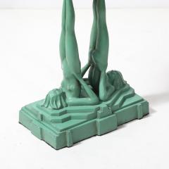 FrankArts Art Deco Frankarts L220 Turquoise Figurative Green Craqueleur Glass Table Lamp - 4304480