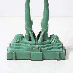  FrankArts Art Deco Frankarts L220 Turquoise Figurative Green Craqueleur Glass Table Lamp - 4304483