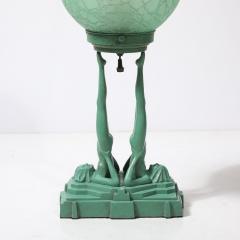  FrankArts Art Deco Frankarts L220 Turquoise Figurative Green Craqueleur Glass Table Lamp - 4304489