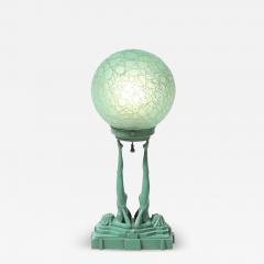  FrankArts Art Deco Frankarts L220 Turquoise Figurative Green Craqueleur Glass Table Lamp - 4306356
