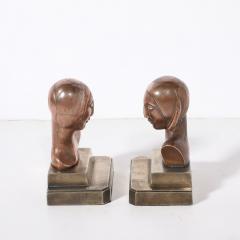  FrankArts Art Deco Machine Age Flapper Bookends in Copper Antique Brass signed Frankarts - 4438754