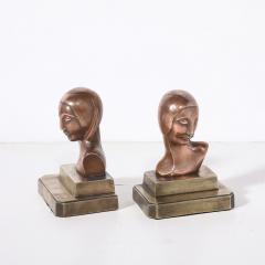  FrankArts Art Deco Machine Age Flapper Bookends in Copper Antique Brass signed Frankarts - 4438756