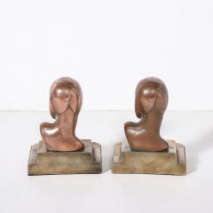  FrankArts Art Deco Machine Age Flapper Bookends in Copper Antique Brass signed Frankarts - 4438757