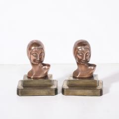  FrankArts Art Deco Machine Age Flapper Bookends in Copper Antique Brass signed Frankarts - 4438766