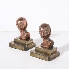  FrankArts Art Deco Machine Age Flapper Bookends in Copper Antique Brass signed Frankarts - 4438767