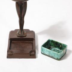  FrankArts Art Deco Patinated Bronze Olive Green Jade Ceramic Smoking Stand by FrankArts - 4304294