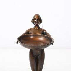  FrankArts Art Deco Patinated Bronze Olive Green Jade Ceramic Smoking Stand by FrankArts - 4304296