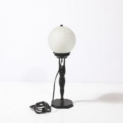  Frankart Inc Art Deco Frankart L210 Nude Bronze Craqueleur White Glass Shade Table Lamp - 4304185