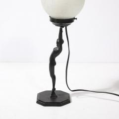  Frankart Inc Art Deco Frankart L210 Nude Bronze Craqueleur White Glass Shade Table Lamp - 4304187