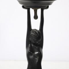  Frankart Inc Art Deco Frankart L210 Nude Bronze Craqueleur White Glass Shade Table Lamp - 4304194