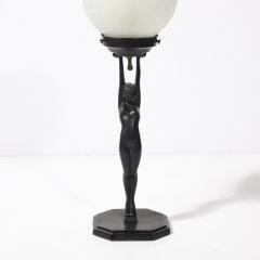  Frankart Inc Art Deco Frankart L210 Nude Bronze Craqueleur White Glass Shade Table Lamp - 4304195