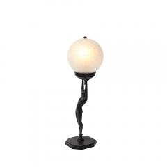  Frankart Inc Art Deco Frankart L210 Nude Bronze Craqueleur White Glass Shade Table Lamp - 4304196