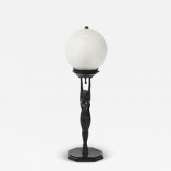  Frankart Inc Art Deco Frankart L210 Nude Bronze Craqueleur White Glass Shade Table Lamp - 4305745