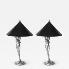  Frankart Inc Pair of Art Deco Silvered Bronze Stylized Female table lamps by Frankart - 2144800