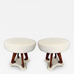  Fratelli Consonni Lissone Mid Century Modern Pair of Stools Wood and Marble by Lissone Italy 1950s - 3307663