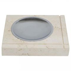  Fratelli Mannelli F Lli Mannelli Ashtray Travertine and Stainless Steel Signed - 2844258