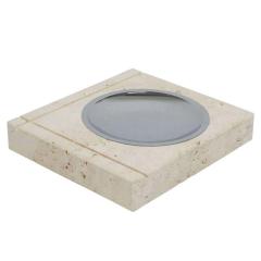  Fratelli Mannelli F Lli Mannelli Ashtray Travertine and Stainless Steel Signed - 2844259