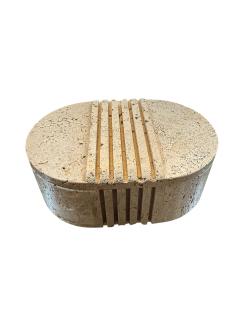  Fratelli Mannelli Fratelli Mannelli Italian Travertine Oval Box with Sculpted Lid - 4521692